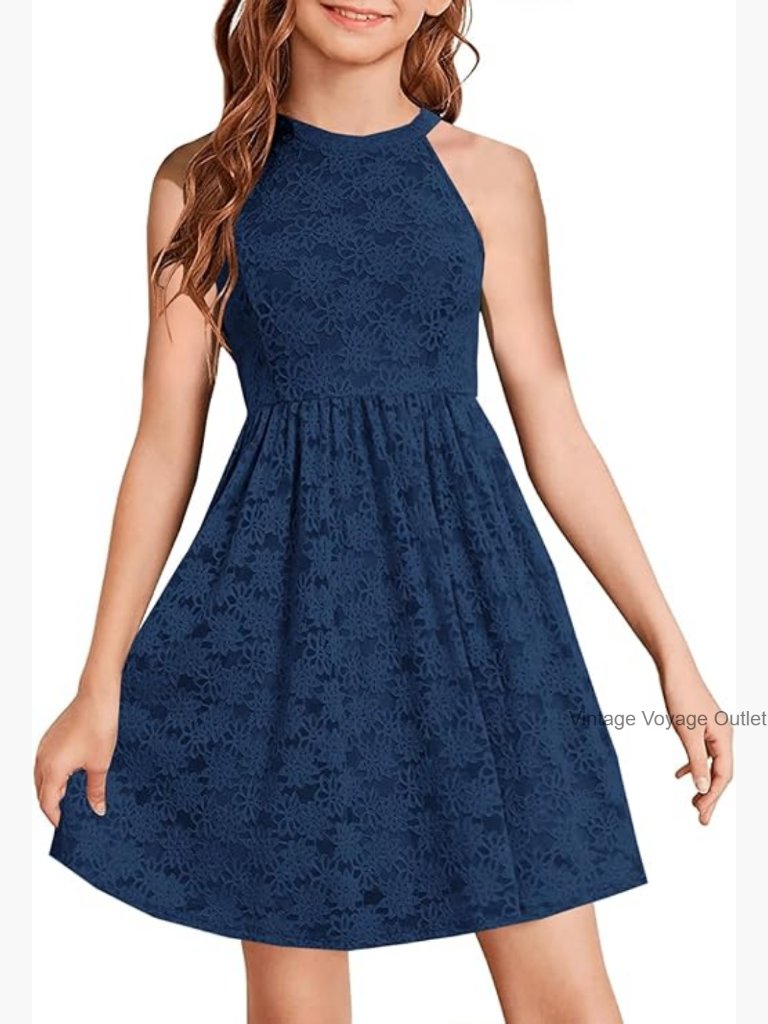 Girls Lace Halter Neck A-Line Sleeveless Party Dress